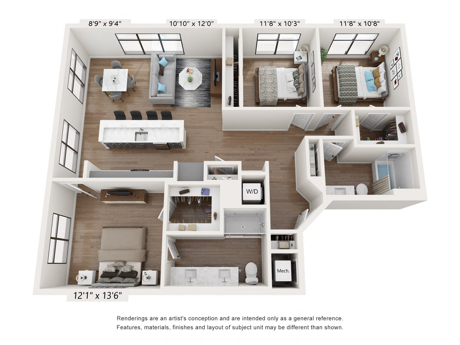 C1 3 Bed 2 Bath floor plan
